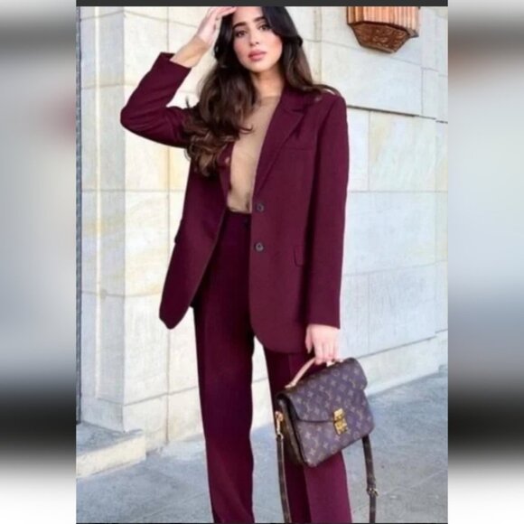 ZARA | Oversized Maroon Blazer Burgundy Red Sz M - Picture 2 of 6